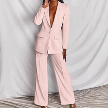 Load image into Gallery viewer, Lapel Button-Down Blazer & Straight-Leg Trousers Suit