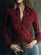 Load image into Gallery viewer, Deerskin Velvet Long Sleeve Patchwork Blouse | Retro Style