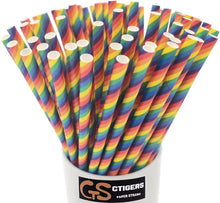 Load image into Gallery viewer, Rainbow Paper Straws for Wedding Party Summmer Party Beach Cocktail Baby Shower Biodegradable Drinking Straws Box of 100