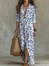 Load image into Gallery viewer, Digital Print Lapel Midi Shirt Dress – 5 Colors, S–3XL