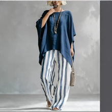 Load image into Gallery viewer, Women's Striped Batwing-Sleeve Loose Linen Two-Piece Set