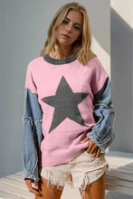 Load image into Gallery viewer, Double Take Star-Pattern Raw-Edge Long Sleeve Sweater