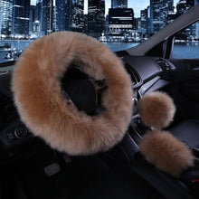 Load image into Gallery viewer, 3PCS Fur Steering Wheel Cover Set Real Sheepskin Auto Plush Warm Fluffy Fuzzy Women Winter Fashion Wool Fur Soft Furry Steering Wheel Covers Blue Fluffy Handbrake Cover Gear Shift Cover Fuzz Warm Non-slip Car Decoration Car Accessories for Women Girl