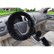 Load image into Gallery viewer, 3Pcs Set Winter Fashion Wool Fur Soft Furry Car Steering Wheel Covers 16 Colors Winter Universal Hand Brake Gear Cover Car Accessories