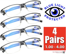 Load image into Gallery viewer, BrightVision 4-Pack Spring Hinge Anti-Blue Light Readers - Stylish Protection for Your Eyes