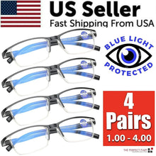 Load image into Gallery viewer, BrightVision 4-Pack Spring Hinge Anti-Blue Light Readers - Stylish Protection for Your Eyes