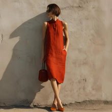 Load image into Gallery viewer, Women's Sleeveless A-Line Midi Dress – Solid Color Cotton Linen Casual