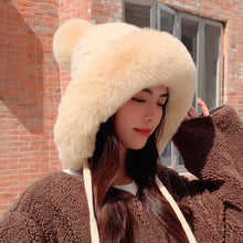Load image into Gallery viewer, Houndstooth Pom-Pom Knit Beanie with Ear Straps – Warm Plush Winter Hat