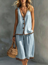 Load image into Gallery viewer, Women's Sleeveless Buttoned Vest & Shorts Two-Piece Set