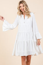 Load image into Gallery viewer, Tiered Notched Flare Sleeve Dress – Playful and Stylish Dress with Flare Sleeves and Notched Neckline