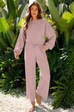 Load image into Gallery viewer, Solid Puff Sleeve Top and Drawstring Pants Set