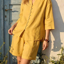 Load image into Gallery viewer, Women's V-Neck Top & High-Waist Wide-Leg Shorts Two-Piece Set