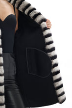 Load image into Gallery viewer, Genuine French Orylag Fur Italian Cashmere Wool Coat 85cm