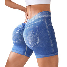 Load image into Gallery viewer, Seamless Denim-Look Yoga Shorts – Back V-Waist Hip-Lifting