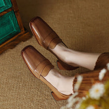Load image into Gallery viewer, Women's Sheepskin Square Toe Chunky Heel Pumps – Retro High Heel Dress Shoes