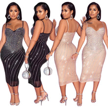 Load image into Gallery viewer, Women's Tight Braces Mesh Rhinestone Dress