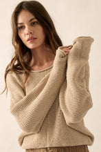 Load image into Gallery viewer, Solid Rib-Knit Dolman-Sleeve Sweater: Oatmeal
