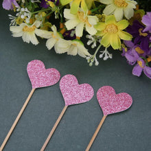 Load image into Gallery viewer, 40pcs/set Bling Heart Shape Insert Cards With Toothpick For Wedding Birthday Party Cute Lovely Gifts Cake Decorations Cocktail Picks Handmade Heart Shape Bamboo Toothpicks