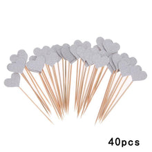Load image into Gallery viewer, 40pcs/set Bling Heart Shape Insert Cards With Toothpick For Wedding Birthday Party Cute Lovely Gifts Cake Decorations Cocktail Picks Handmade Heart Shape Bamboo Toothpicks
