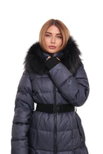 Load image into Gallery viewer, Cyrus Genuine Fur Trim Down Fill Coat in Navy