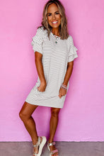 Load image into Gallery viewer, White Striped Round Neck Short Sleeve Mini Dress Casual & Playful Everyday Look Dress