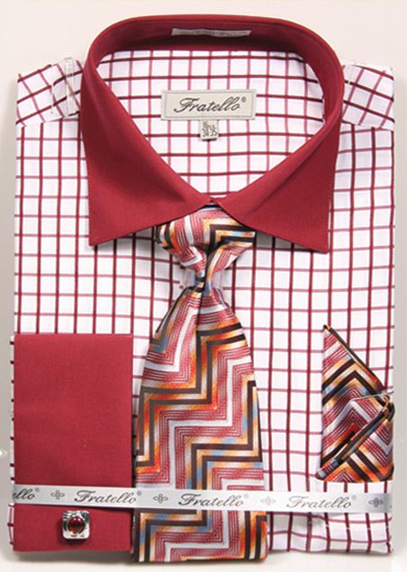 fratello dress shirts FRATELLO BOLD STRIPED PATTERN FRENCH CUFF SHIRT FRV4159P2 NAVY 18.5 6/7
