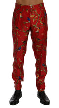 Load image into Gallery viewer, Dolce & Gabbana Red Silk Bird Print Dress Pants