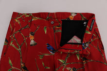 Load image into Gallery viewer, Dolce & Gabbana Red Silk Bird Print Dress Pants