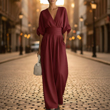 Load image into Gallery viewer, Women's V-Neck Wide-Leg Jumpsuit – High Waist Pleated Elegant 11 Colors S–5XL