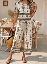 Load image into Gallery viewer, Women's Ethnic Print Contrast Two-Piece Set – Top & Straight-Leg Pants