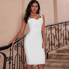 Load image into Gallery viewer, Mandotos Beige Bandage Dress Evening Strap For Women Knee Length Cocktail Attire Formal Occasions