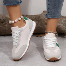 Load image into Gallery viewer, PU Leather Contrast Round Toe Flat Sneakers – Lace-Up Casual