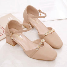 Load image into Gallery viewer, Women's Mid-Heel Slingback Pumps – Square Toe Buckle Strap