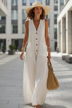 Load image into Gallery viewer, Women's Sleeveless Wide-Leg Jumpsuit with Button Pockets
