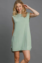 Load image into Gallery viewer, Round Neck Sleeveless High-Low Curved Hemline Mini Dress – Trendy High-Low Dress, Sleeveless Mini Dress, Curved Hemline Dress, Flattering Round Neck Dress, Chic High-Low Dress
