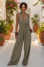 Load image into Gallery viewer, Women's V-Neck Halter Jumpsuit | Sleeveless Open Back Waist-Cinching