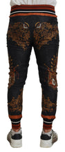 Load image into Gallery viewer, Dolce & Gabbana Gray Silk Baroque Crown Trousers Sport Pants