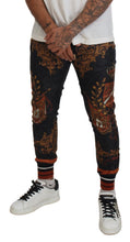 Load image into Gallery viewer, Dolce & Gabbana Gray Silk Baroque Crown Trousers Sport Pants
