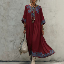Load image into Gallery viewer, Women's Printed Batwing Sleeve Midi Dress – Loose Fit Linen Blend