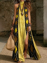 Load image into Gallery viewer, Women's Printed Halterneck Split Maxi Dress – Loose Fit Sleeveless