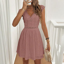 Load image into Gallery viewer, Women’s V‑Neck Short‑Sleeve Dress with Lace Trim