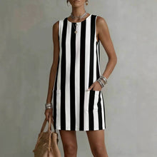 Load image into Gallery viewer, Women's Striped Color-Block Sleeveless Mini Dress – Loose Fit