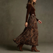 Load image into Gallery viewer, Women's Floral Print Long Sleeve Skirt Set with Belt – Caramel