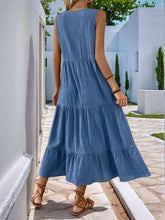 Load image into Gallery viewer, Decorative Dusty Blue Button Notched Sleeveless Dress Elegant & Feminine Style Long Dress For Women