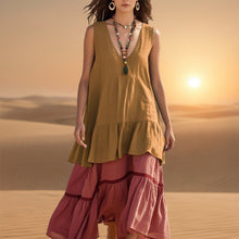 Load image into Gallery viewer, Women's Sleeveless Color-Block Patchwork Maxi Dress – V-Neck