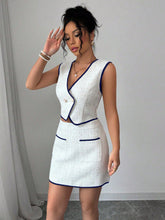 Load image into Gallery viewer, Sleeveless Irregular Top & Color-Block Pocket A-Line Skirt Set