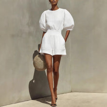 Load image into Gallery viewer, Women's Puff-Sleeve Top & Cropped Shorts Set – Casual Chic