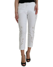 Load image into Gallery viewer, Dolce & Gabbana White Cut Out Cotton Mid Waist Cropped Pants