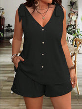 Load image into Gallery viewer, V-Neck Lace-Up Button Top & Shorts Set – 5 Colors, S–XXL