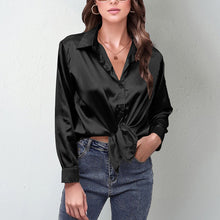 Load image into Gallery viewer, Women’s Satin Lapel Button-Down Blouse